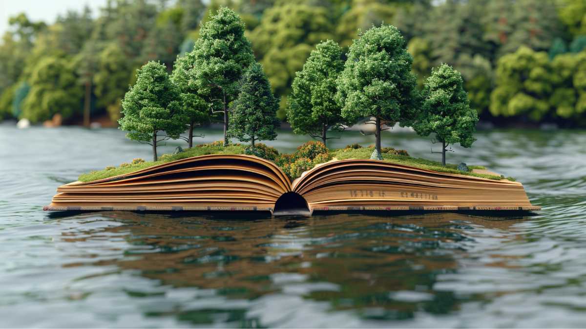 libro abierto del que sale naturaleza